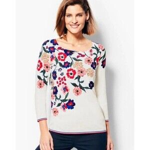 TALBOTS Cascading Botanicals 3/4 Sleeve Lightweight Sweater Floral Medium